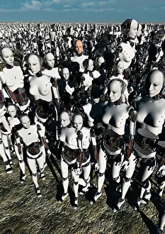 Illusion: A lone android with a human flesh colored face amongst a ?