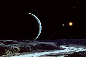 Loneliness: A lone explorer follows an ancient riverbed while his ?