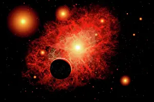 Supernova: A lone planet orbiting a cluster of red giant stars