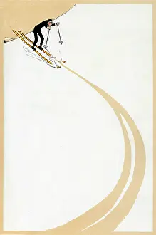 Joyce Dennys: LONE SKIER ON MOUNTAIN