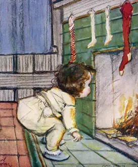 Stocking: Looking Up the Chimney by Muriel Dawson