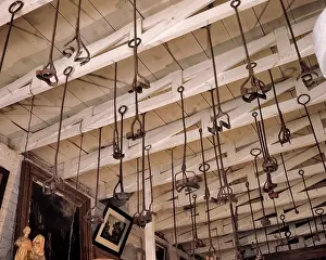 Looking up at Collection of Metal Branding Irons