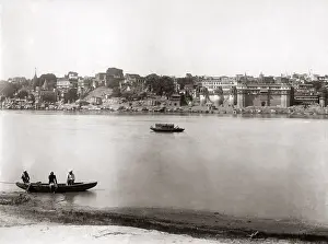 Ganges: Looking across the river Ganges at Benares, (Varanasi) India