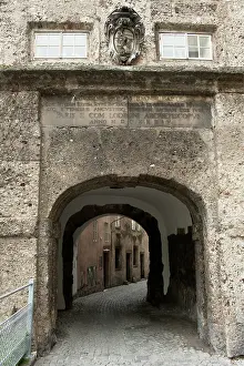 Kapuzinerberg: Looking through the stone gate with coat of arms