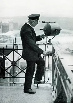Signals: Lookout man operating signalling lamp, Croydon Airport