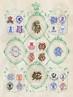 Mottos: Loose page from a scrapbook of crests and heraldry