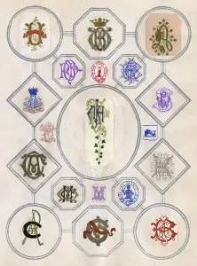 Mottos: Loose page from a scrapbook of crests and heraldry