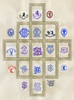 Mottos: Loose page from a scrapbook of crests and heraldry