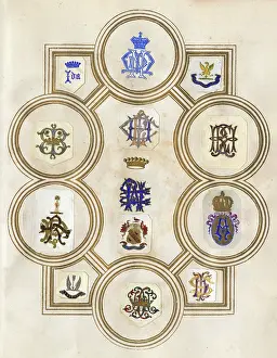Mottos: Loose page from a scrapbook of crests and heraldry