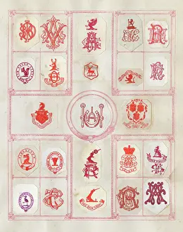 Mottos: Loose page from a scrapbook of crests and heraldry