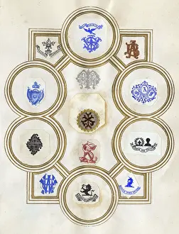 Mottos: Loose page from a scrapbook of crests and heraldry
