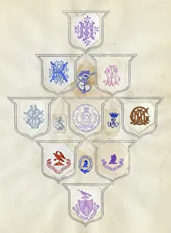 Mottos: Loose page from a scrapbook of crests and heraldry