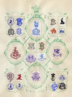 Mottos: Loose page from a scrapbook of crests and heraldry