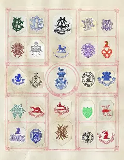 Mottos: Loose page from a scrapbook of crests and heraldry