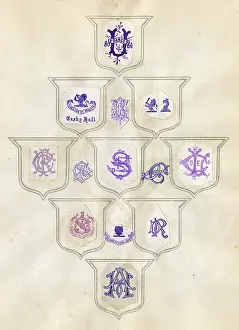 Mottos: Loose page from a scrapbook of crests and heraldry