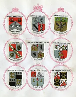 Mottos: Loose page from a scrapbook of crests and heraldry