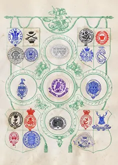 Mottos: Loose page from a scrapbook of crests and heraldry