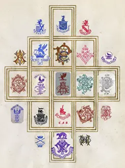 Mottos: Loose page from a scrapbook of crests and heraldry