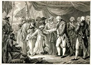 1792: Lord Cornwallis receiving sons of Tipu Sultan as hostages