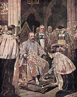 Chivalric: Lord Great Chamberlain presenting spurs to the King