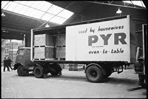 Millfield: A lorry, loaded with boxes of Pyrex goods awaiting