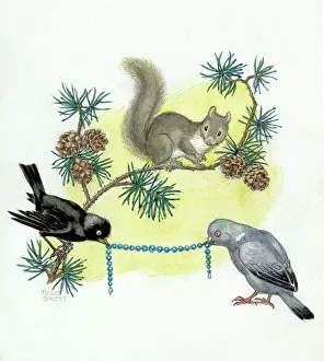 Storycard: The Lost Necklace - squirrel and blackbird