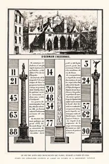 Hachette: Lotto numbers game featuring Paris monuments, 1840