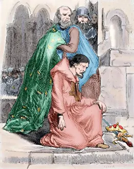 Carolingian: Louis the Pious (778-840). Engraving. Colored
