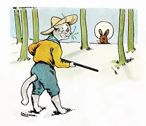 Bunny: Louis Wain Cat Scout hunting a bunny rabbit
