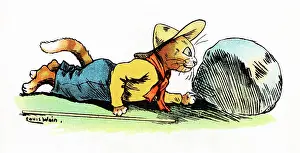 Bolder: Louis Wain Cat Scout stalking from behind a bolder
