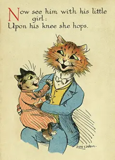 Knee: Louis Wain, Daddy Cat - kitten on his knee