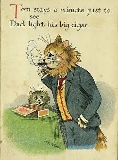 Humanised: Louis Wain, Daddy Cat - lighting a cigar