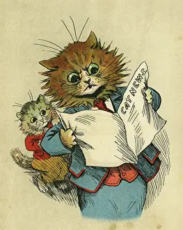 Frowning: Louis Wain, Daddy Cat - reading the newspaper