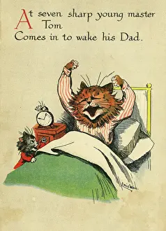 Pillow: Louis Wain, Daddy Cat - waking up