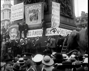 Shattered: Low Angle View Of Nelson's Column. A Banner