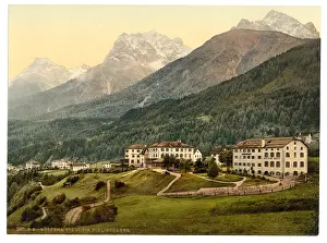Engadine: Lower Engadine, Vulpera with Mountains, Grisons, Switzerland