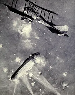 Lcgr1303: Lt. A. De Bathe Brandon attacking Zeppelin raiders