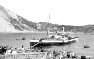 Lulworth: Lulworth, Beach and a Steam Boat c1955