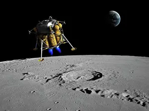 Propulsion: A lunar lander begins its descent to the moon's surface