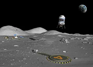 Propulsion: A lunar shuttle descends toward a manned outpost on the Moon