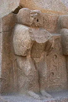 Monkeys: Luxor temple. Mandrill carved into the base of the obelisk o
