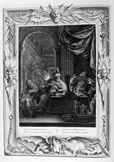 Represented: Lycaon transforms into a wolf. Engraved illustration