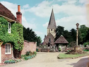 Shere: The lychgate and church, Shere