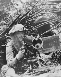 Unrecognizable: Machine gunners in the Caribbean area wearing