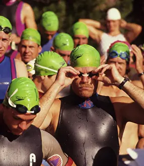 Manhood: Macho swimmer in rubber hat, USA