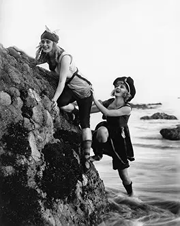 Camerique: Two Mack Sennett Bathing Beauties playing around on beach