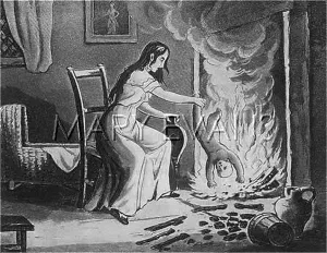 Murderess: Mad Mary throws her baby on the fire