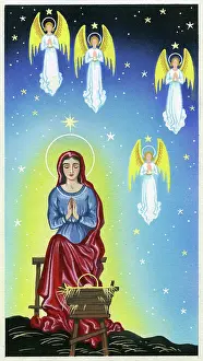 Adoring: Madonna adoring with four angels