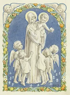 Halos: Madonna and Child with four child angels