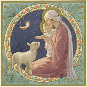 Halos: Madonna and Child with Lamb in circle of holly